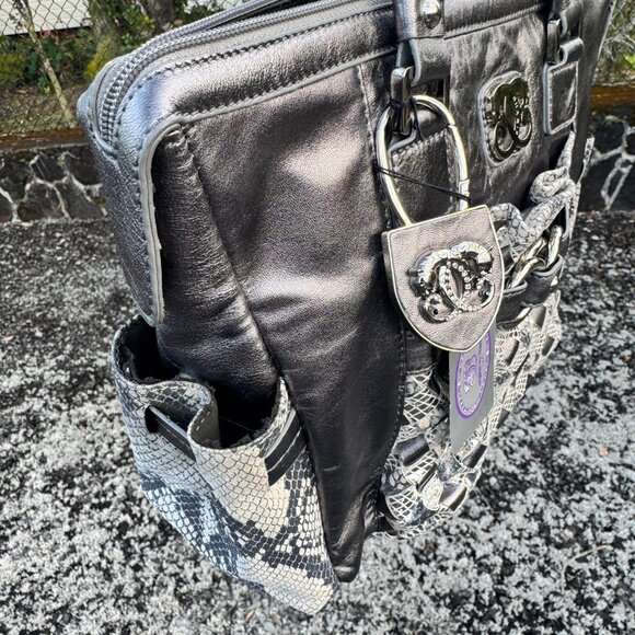 Sharif Metallic Silver & Snakeskin Tote w/ Matching Wristlet NWOT with Flaws - Picture 5 of 17
